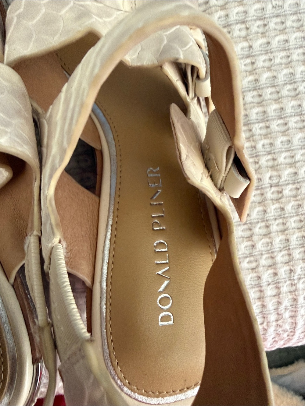 Donald J. Pliner Iris Snake-Embossed Cream Wedge Sandals - Picture 5 of 6